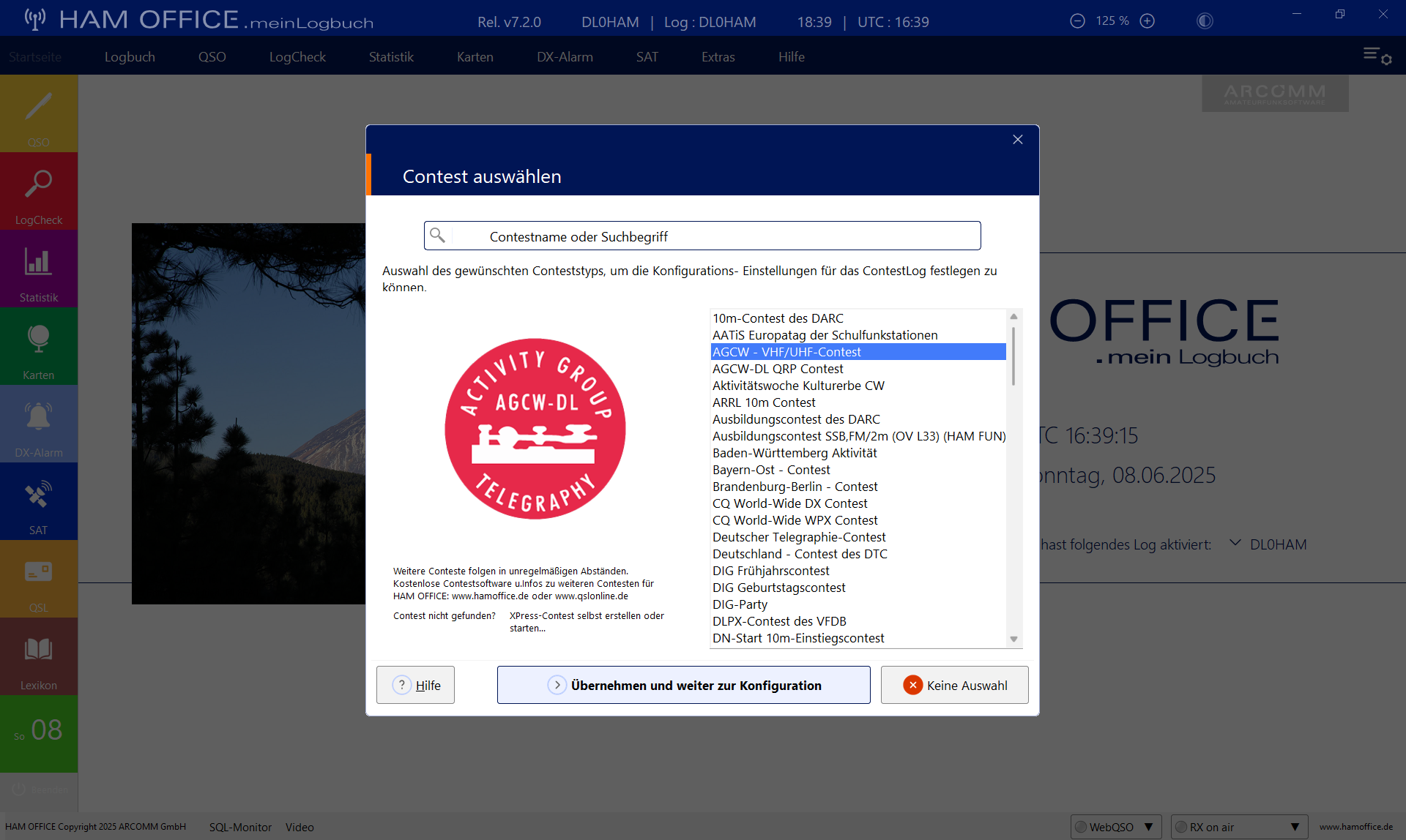 Auswahl der vorgefertigten Contestlogs