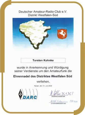 Ehrennadel des DARC Urkunde