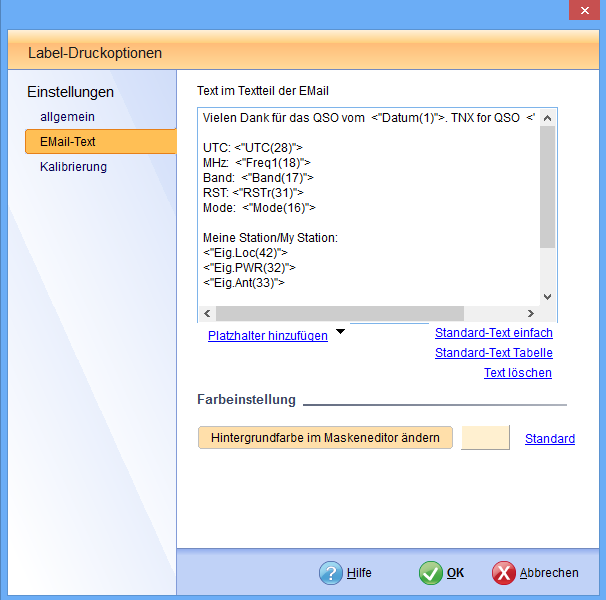 QSL per EMail verschicken Text Hamoffice mein Amateurfunk Logbuch