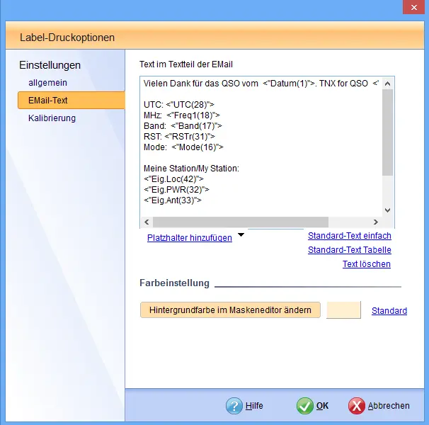 QSL per EMail verschicken Text Hamoffice mein Amateurfunk Logbuch