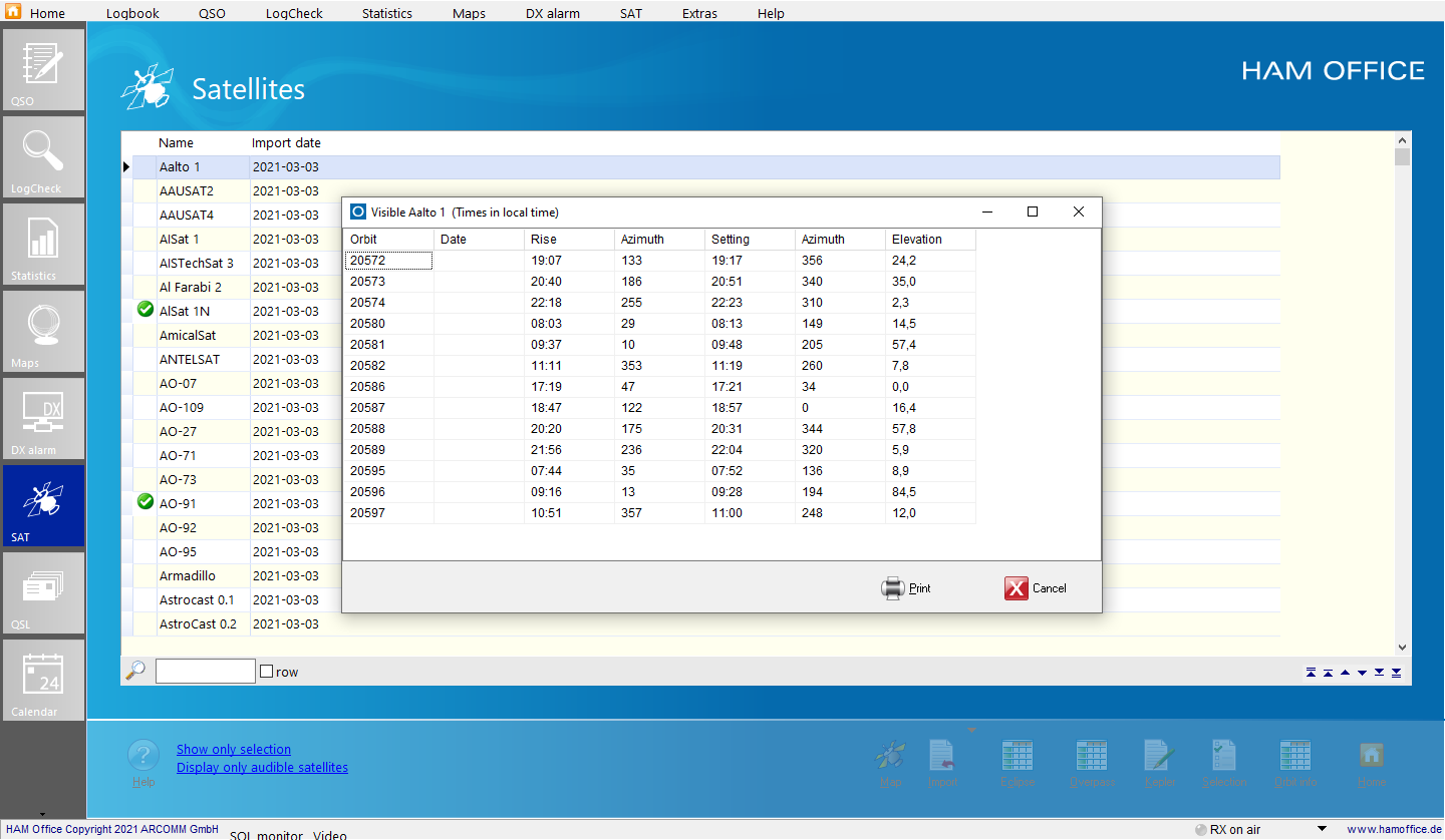 satellites-additional functions hamoffice my amateur radio logbook