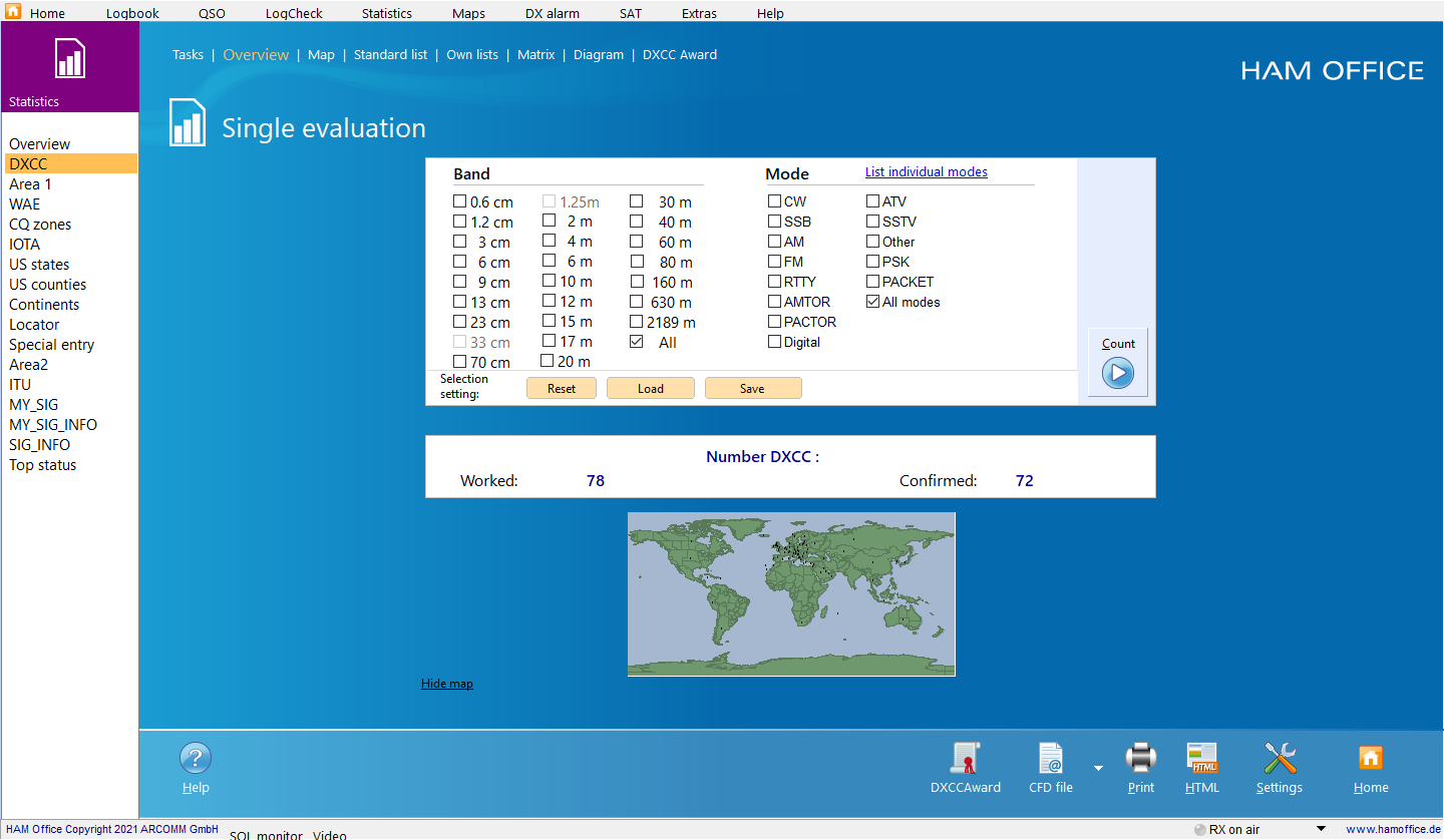 qso-evaluation overview with map