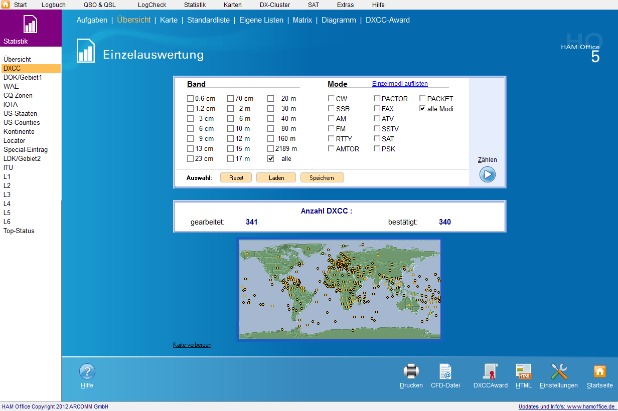 qso-auswertungen bersicht mit Karte
