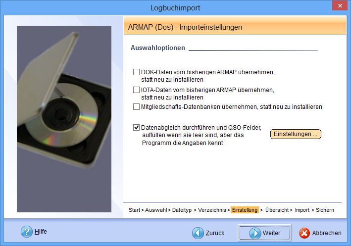 Logbuchimport Einstellungen