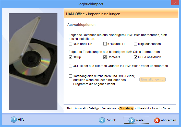 Logbuchimport Einstellungen