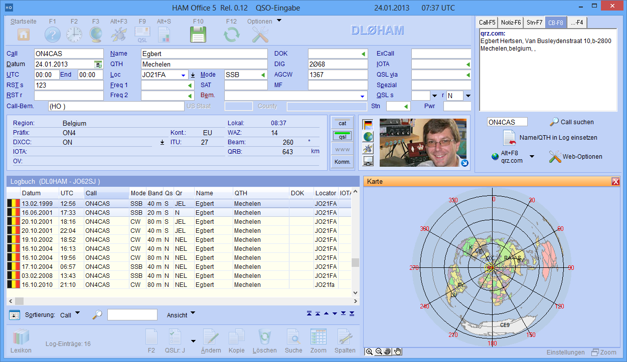 azimuthale Darstellung bei QSO-Eingabe