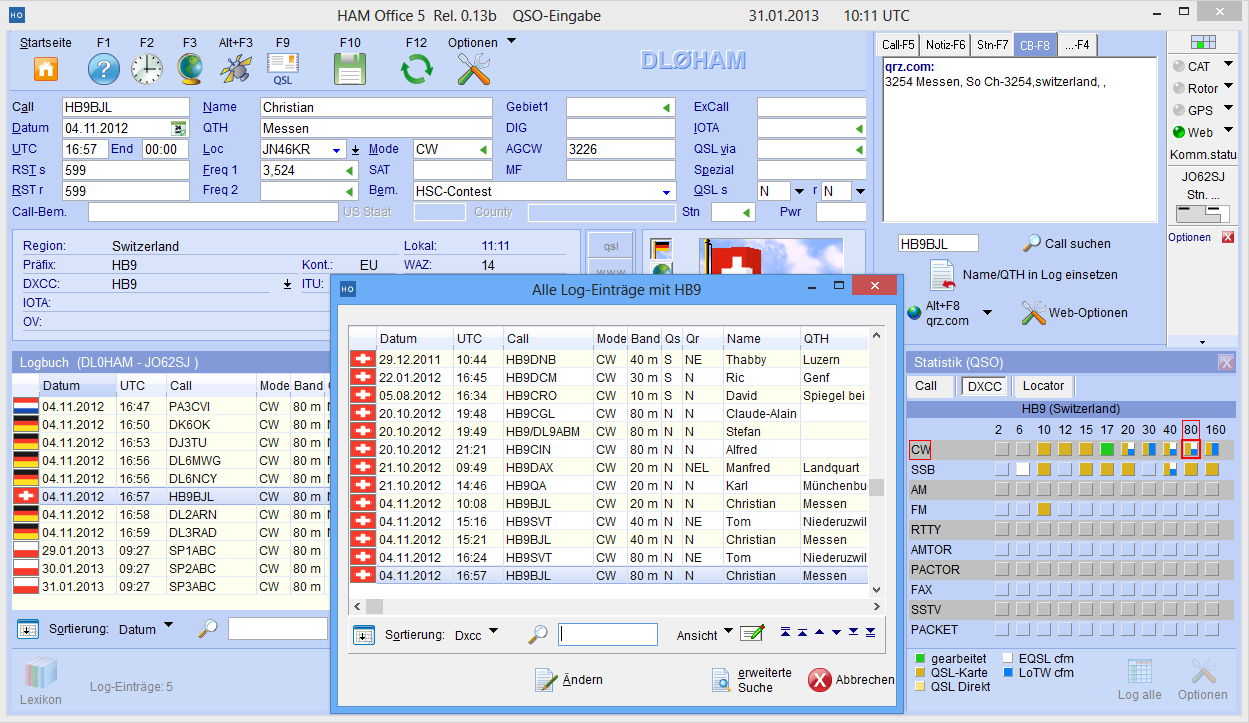 QSO-Auswertung Anzeige alle QSOs