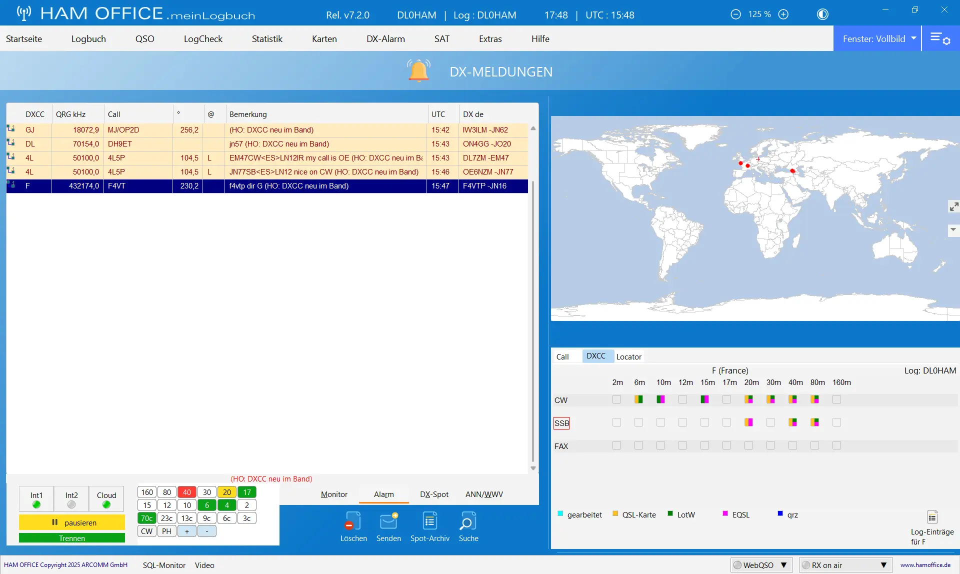 dx-cluster alarm-anzeige hamoffice mein amateurfunk logbuch