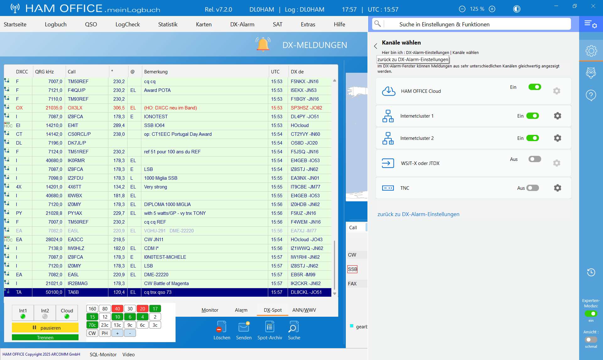 dx-cluster telnet hamoffice mein amateurfunk logbuch