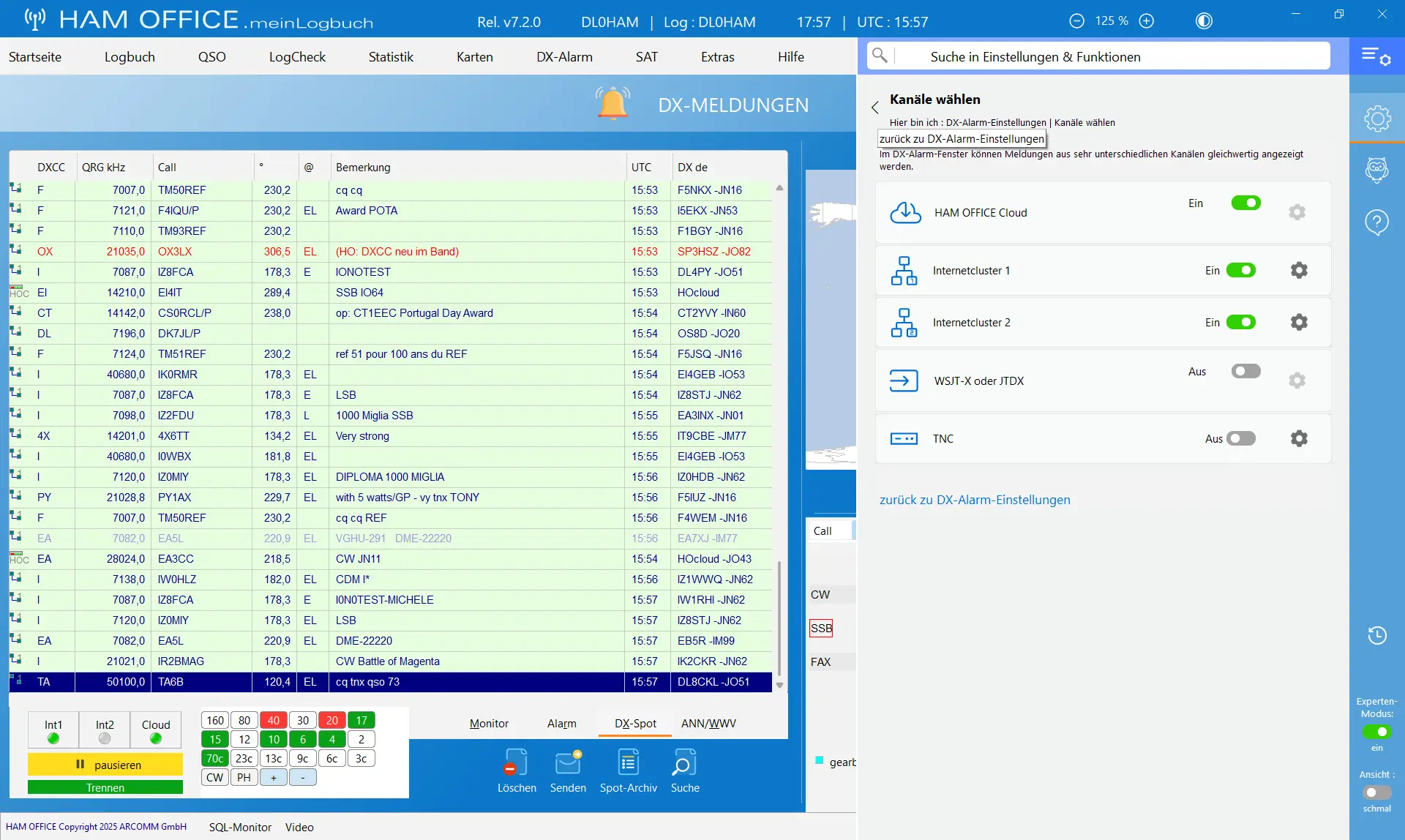 dx-cluster telnet hamoffice mein amateurfunk logbuch