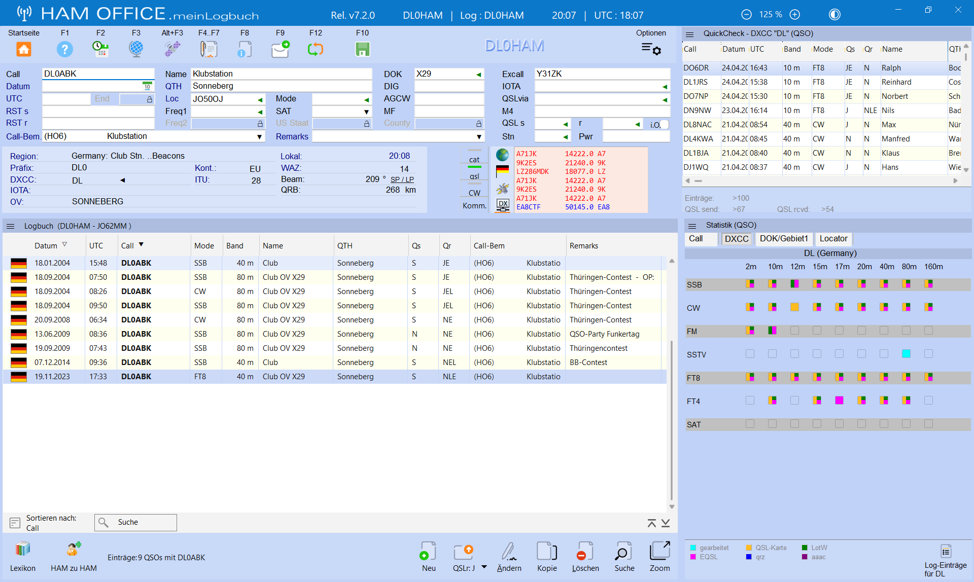 qsoeingabe-einteilung quickcheck log statistik hamoffice mein amateurfunk logbuch