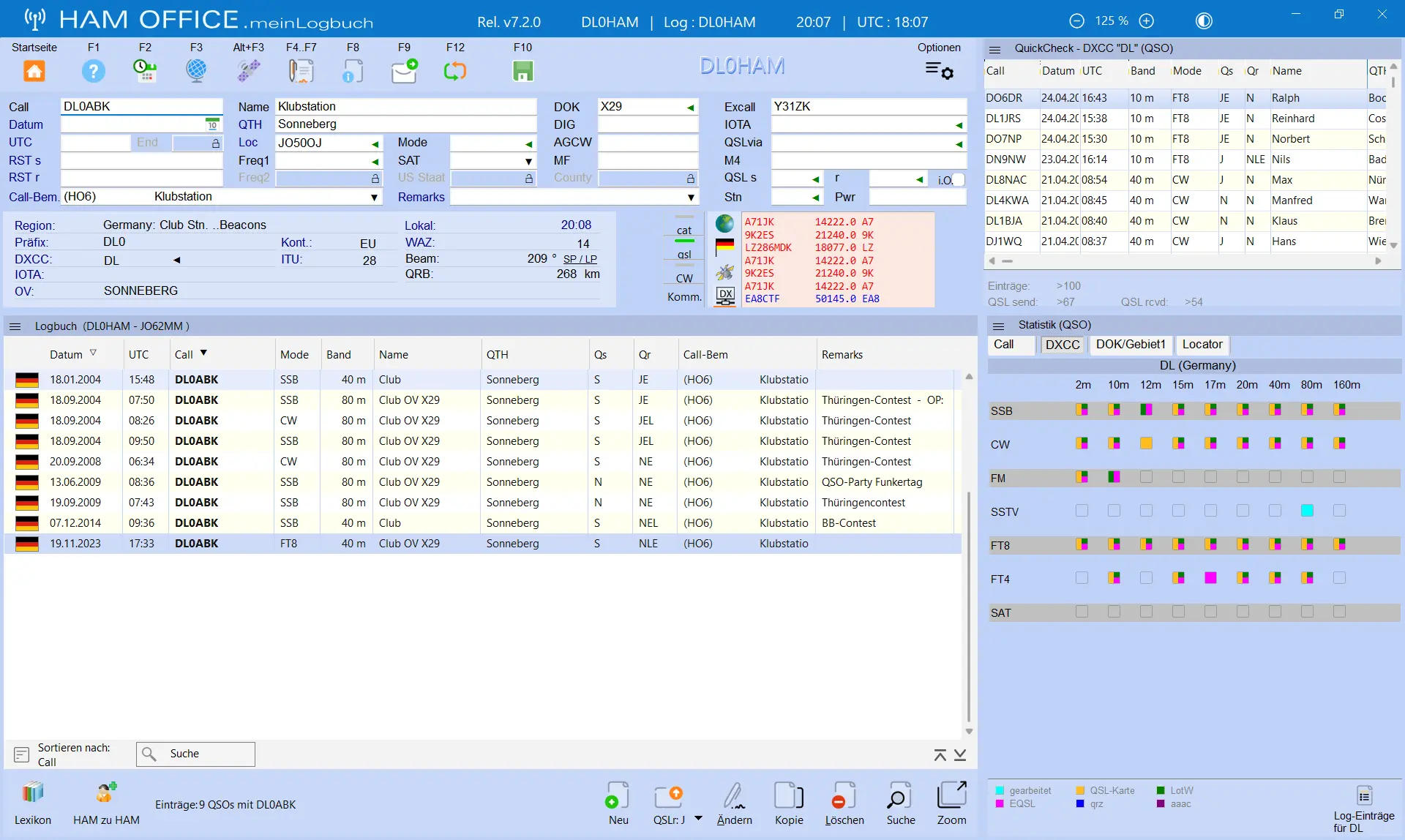 qsoeingabe-einteilung quickcheck log statistik hamoffice mein amateurfunk logbuch