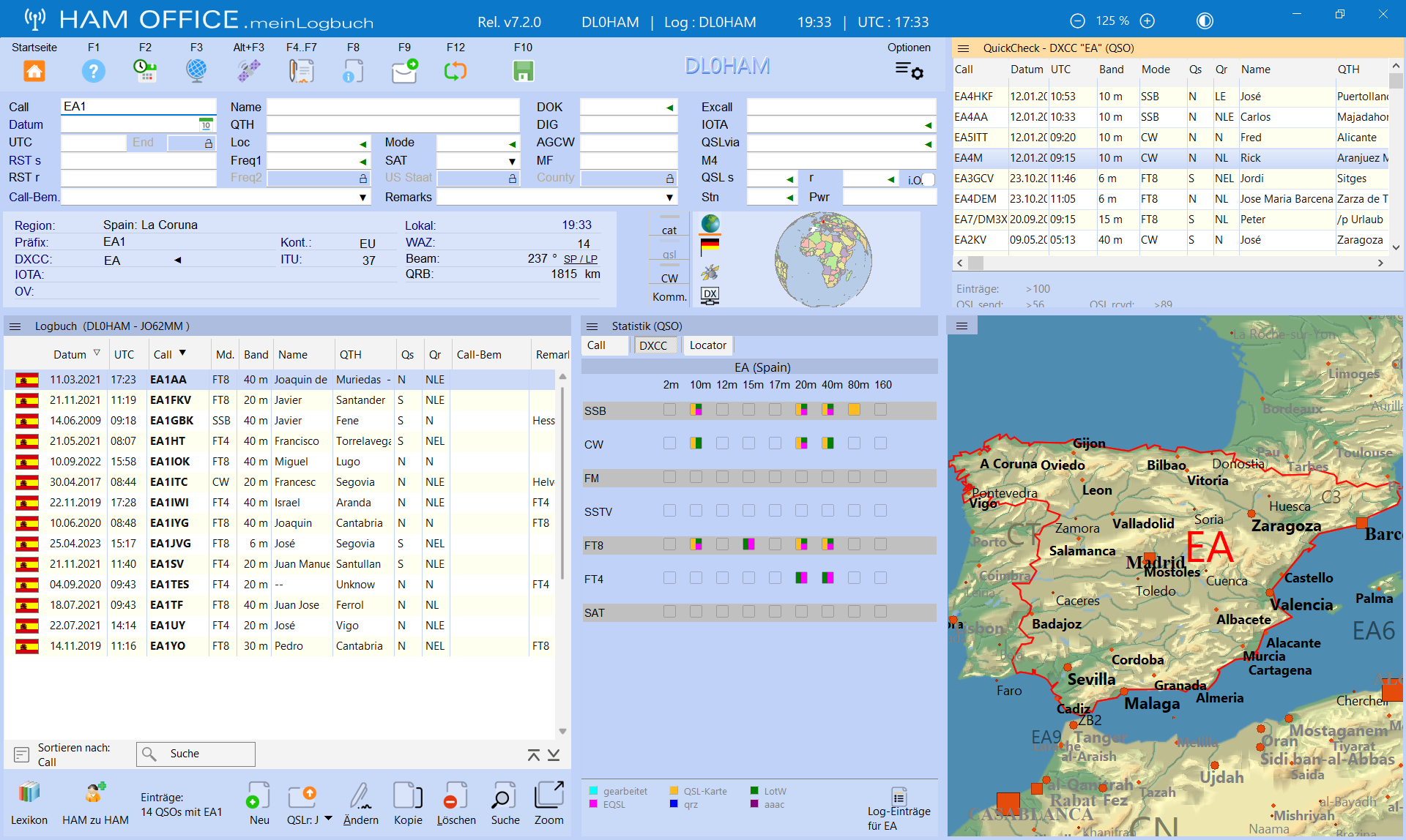qsoeingabe einteilung mit quickcheck karte und statistik hamoffice mein logbuch