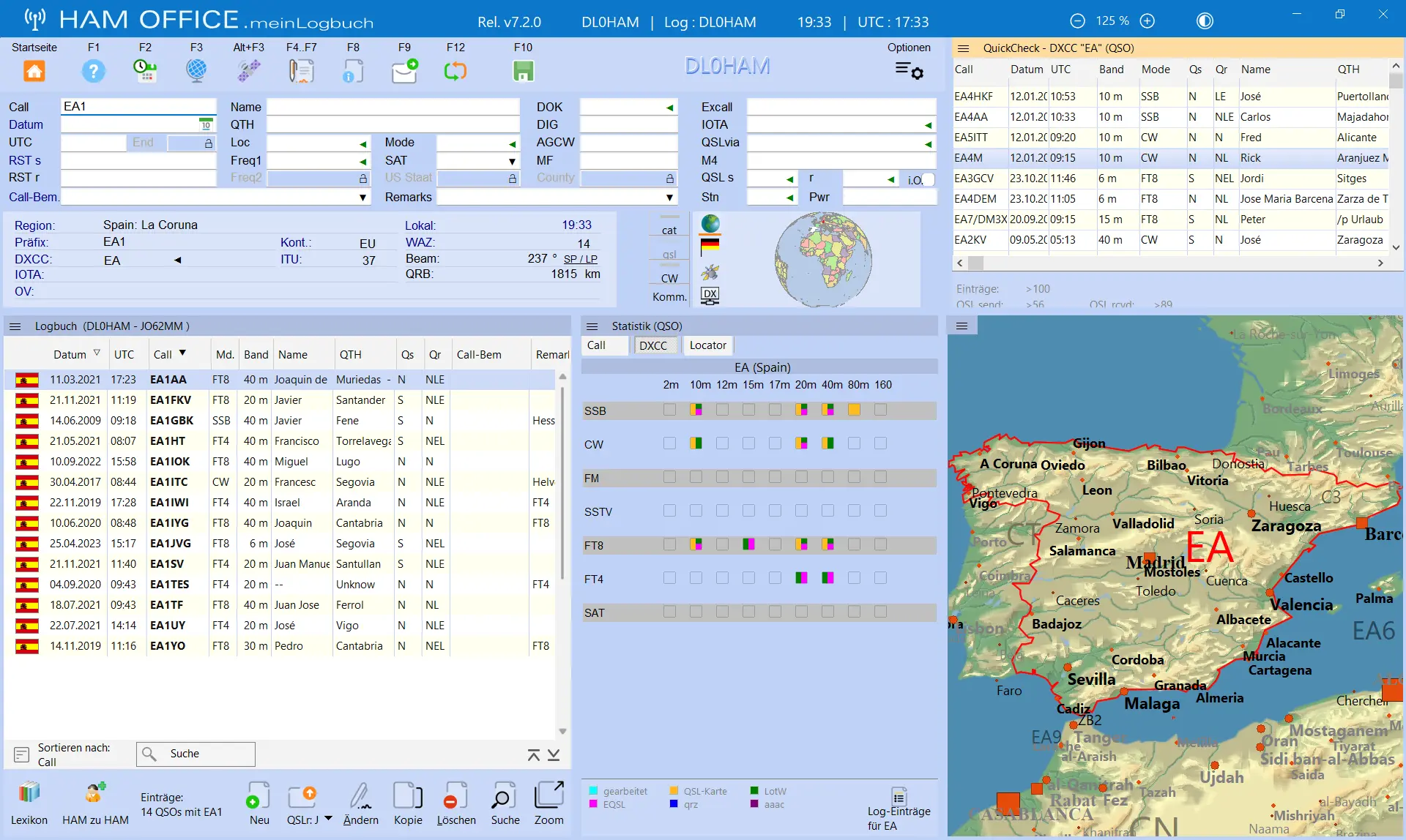 qsoeingabe einteilung mit quickcheck karte und statistik hamoffice mein logbuch