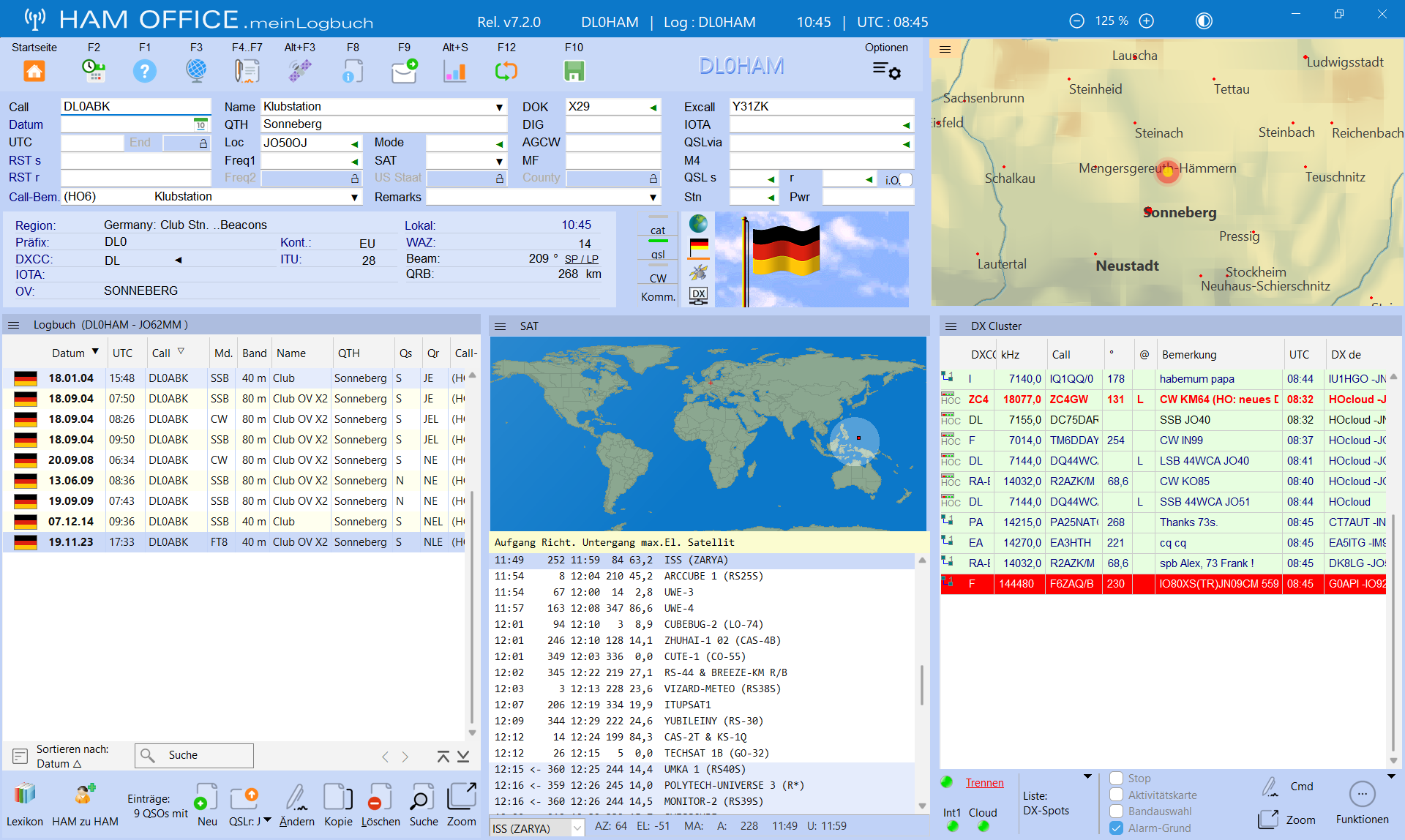 qso-eingabe weltkarte dxcluster hamoffice mein amateurfunk logbuch