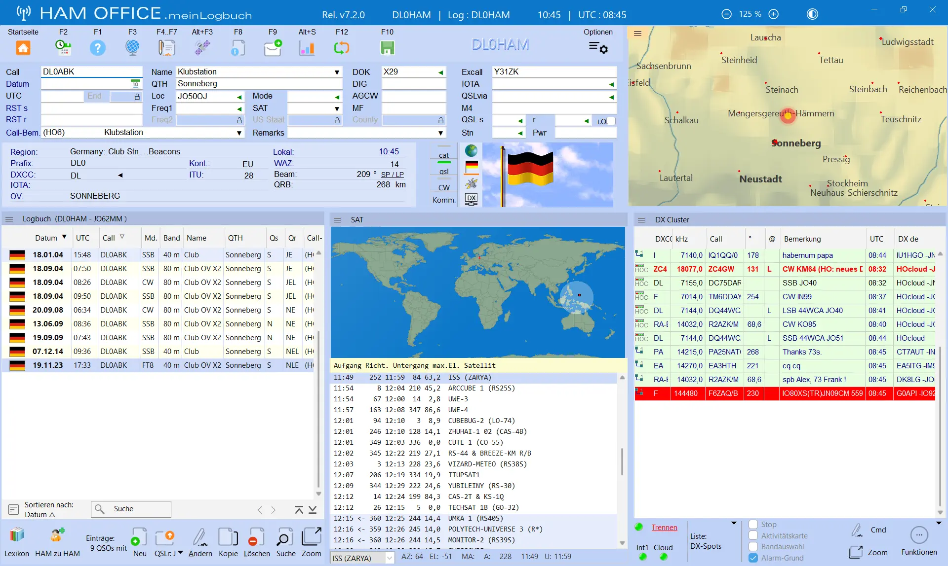 qso-eingabe weltkarte dxcluster hamoffice mein amateurfunk logbuch