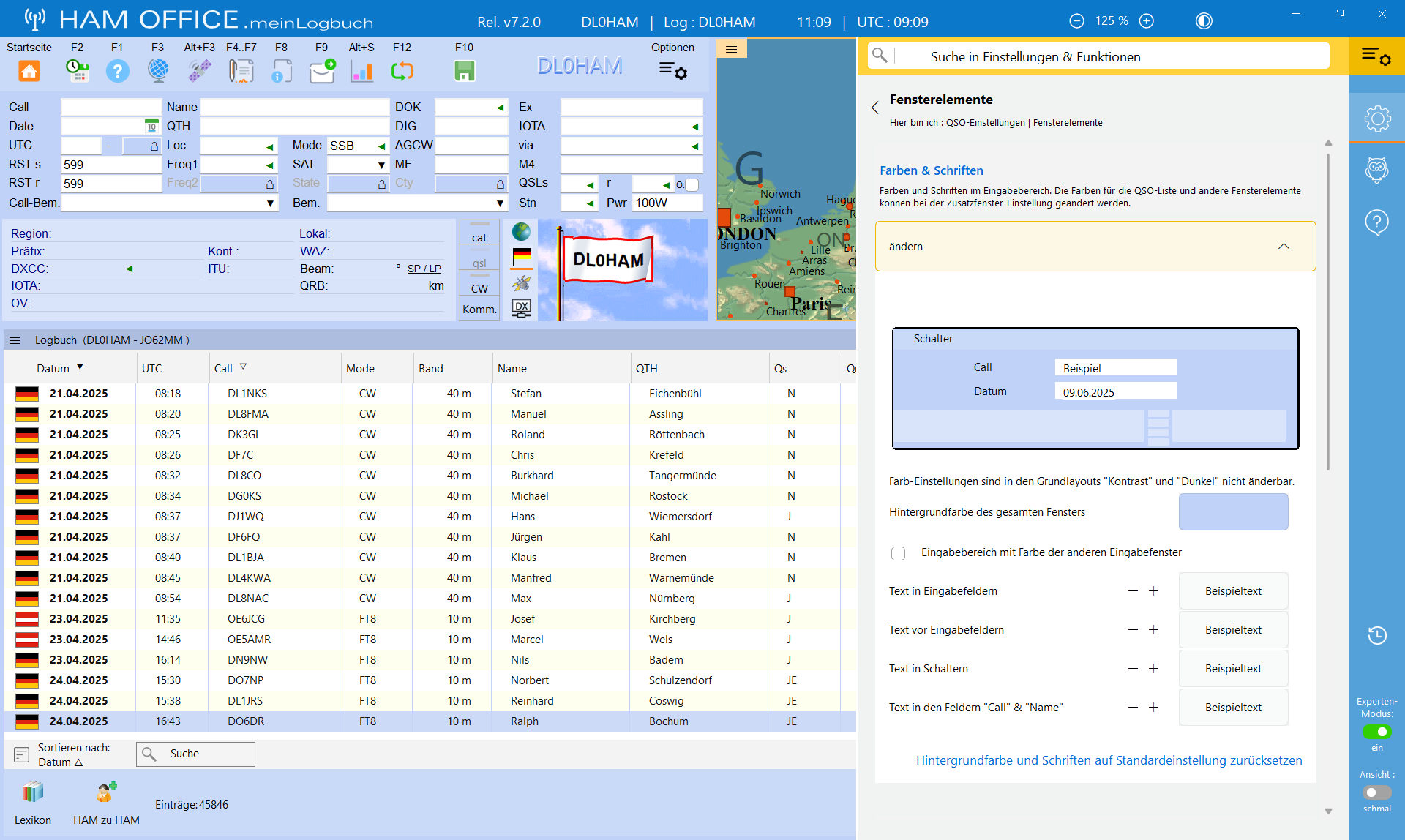 qso-eingabe farben einstellen hamoffice mein amateurfunk logbuch