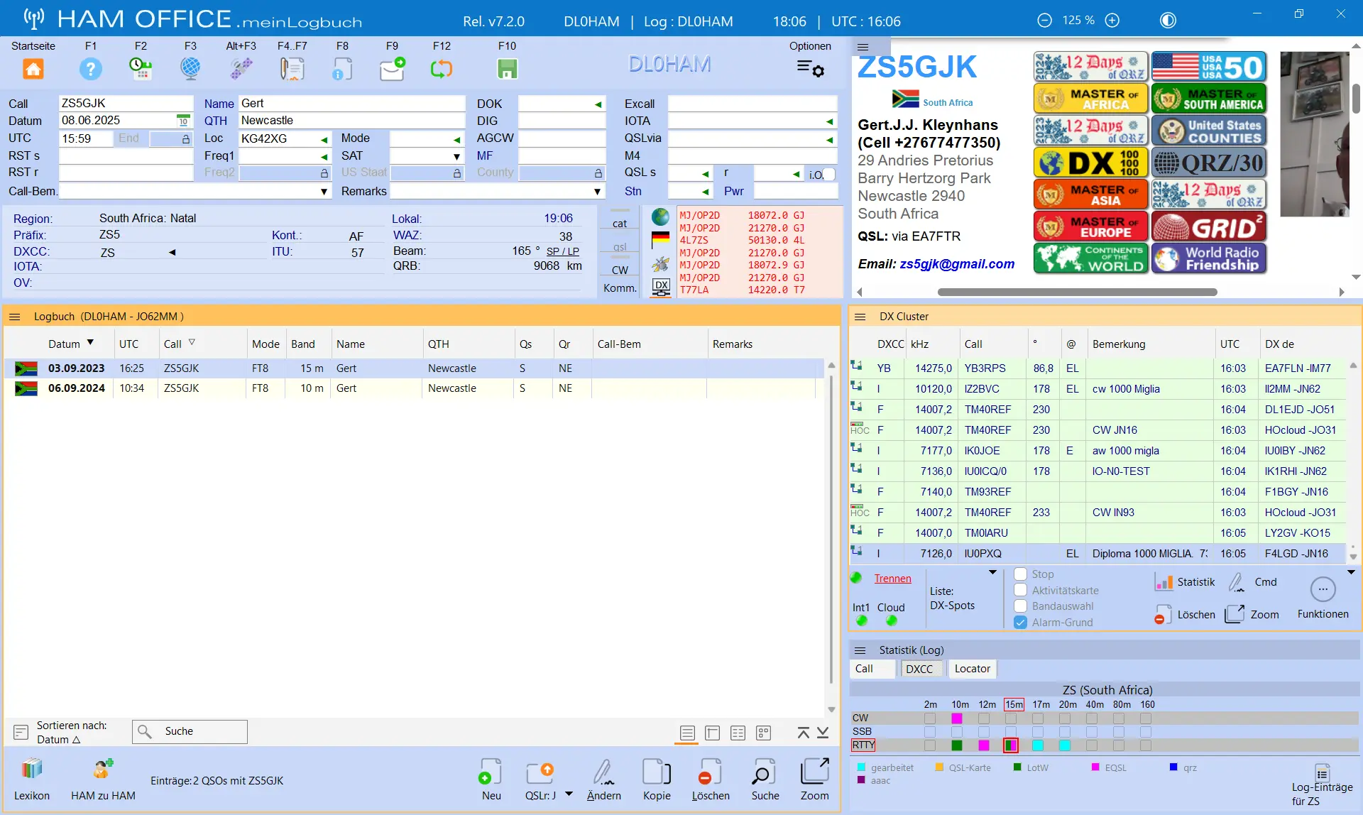 QSO-Eingabefenster im Standardmodus