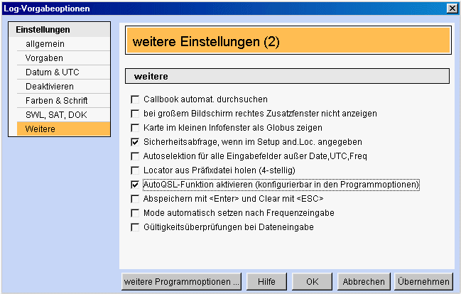 QSO-Einstellungen AutoQSL Hamoffice mein Amateurfunk Logbuch