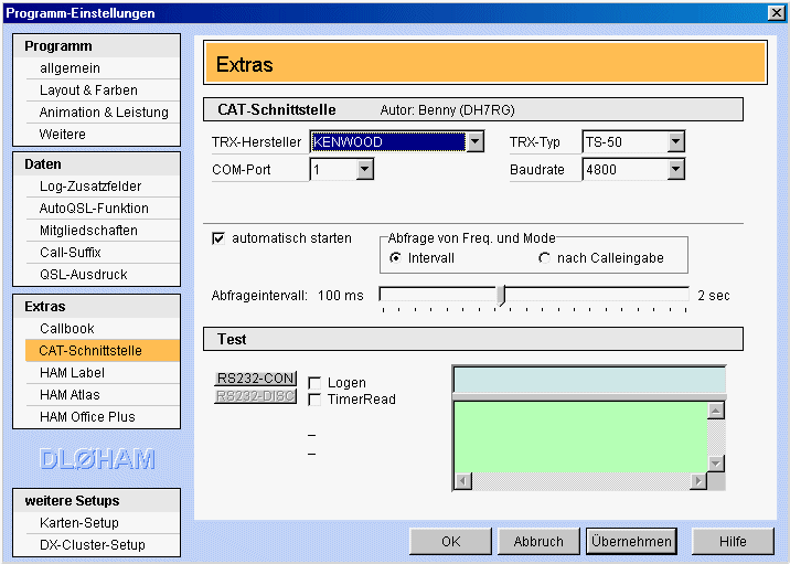 Programmeinstellungen CAT Hamoffice mein Amateurfunk Logbuch