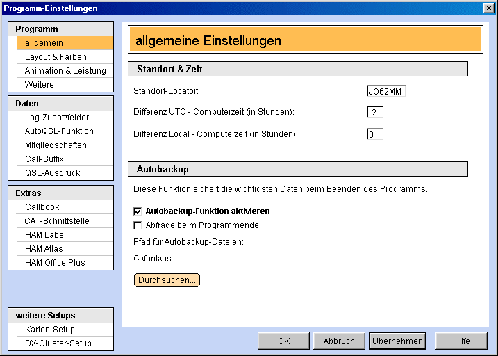 Programmeinstellungen Hamoffice mein Amateurfunk Logbuch