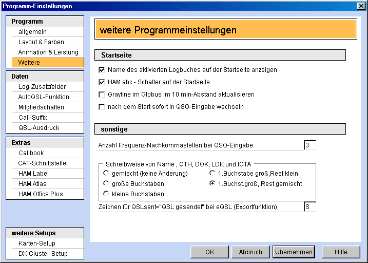 Programmeinstellunge Hamoffice mein Amateurfunk Logbuch
