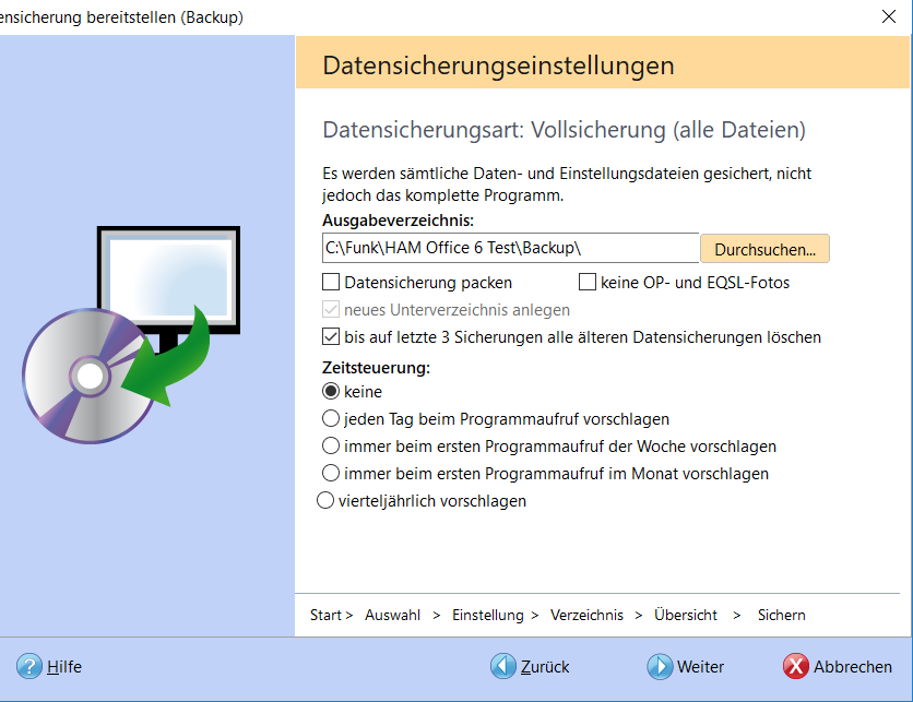 Backup Einstellung