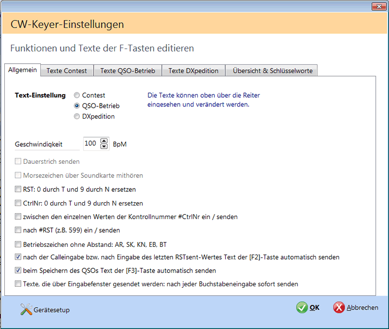 CW-Keyer Optionen Hamoffice mein Amateurfunk Logbuch