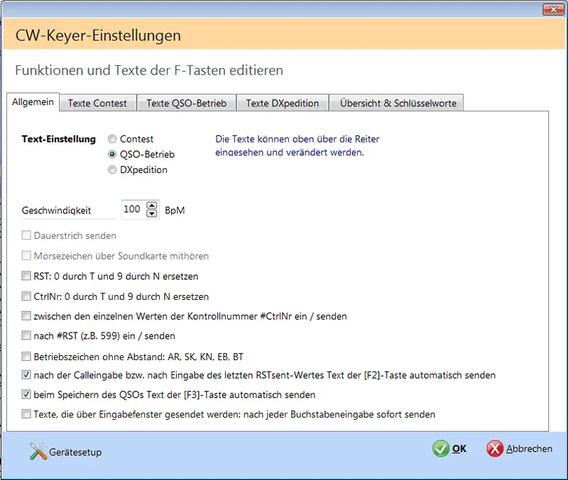 CW-Keyer Optionen Hamoffice mein Amateurfunk Logbuch