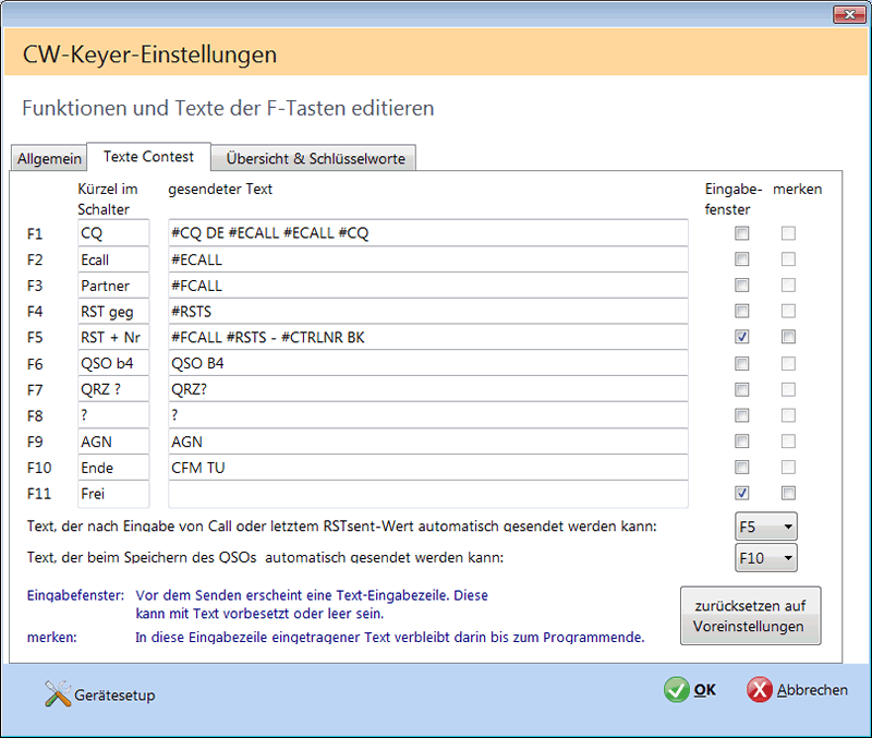 CW-Keyer-Texte Hamoffice mein Amateurfunk Logbuch