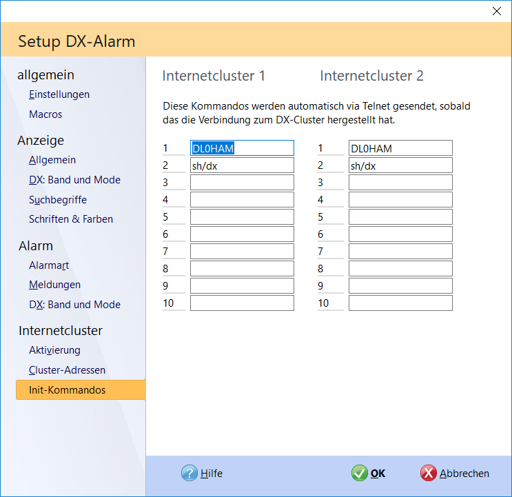 dx-cluster initialisierungskommandos hamoffice mein amateurfunk logbuch