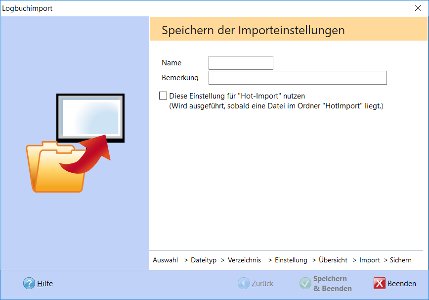 Logbuchimport Einstellung speichern