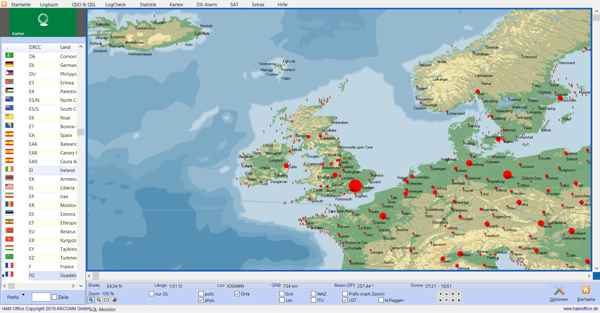 weltkarte lighthouse-darstellung hamoffice mein amateurfunk logbuch