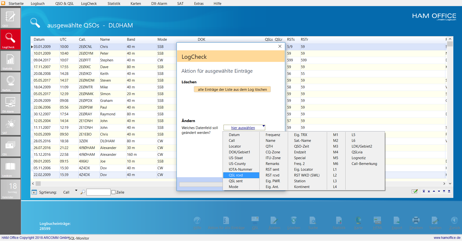 QSO-Check Aktion fr mehrere QSOs Hamoffice mein Amateurfunk Logbuch