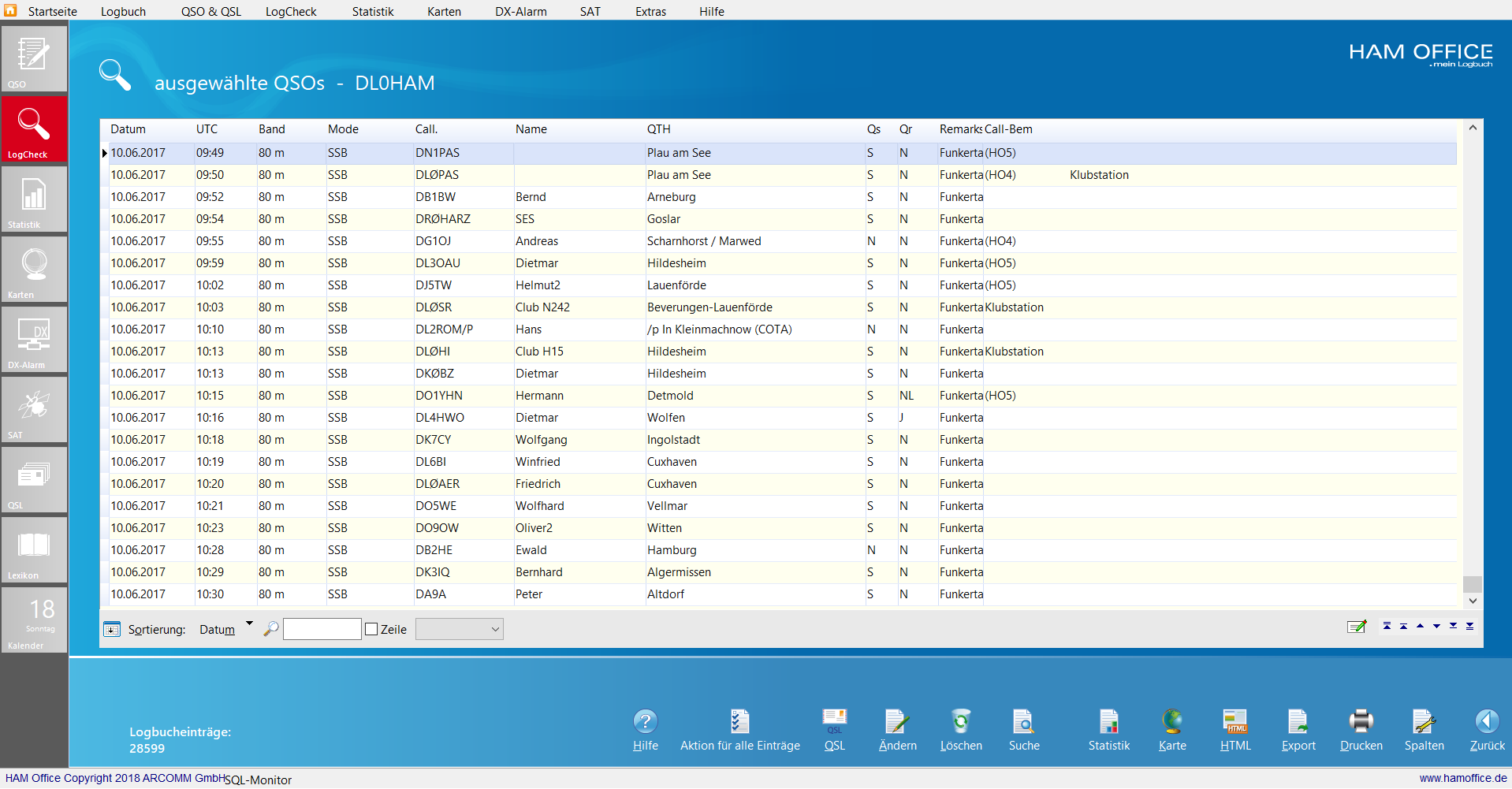 QSO-Check Ergebnisliste Hamoffice mein Amateurfunk Logbuch