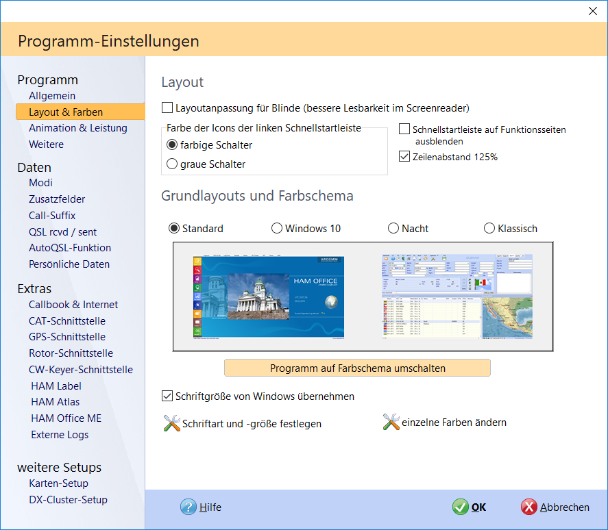 Layouteinstellung im QSO-Eingabefenster