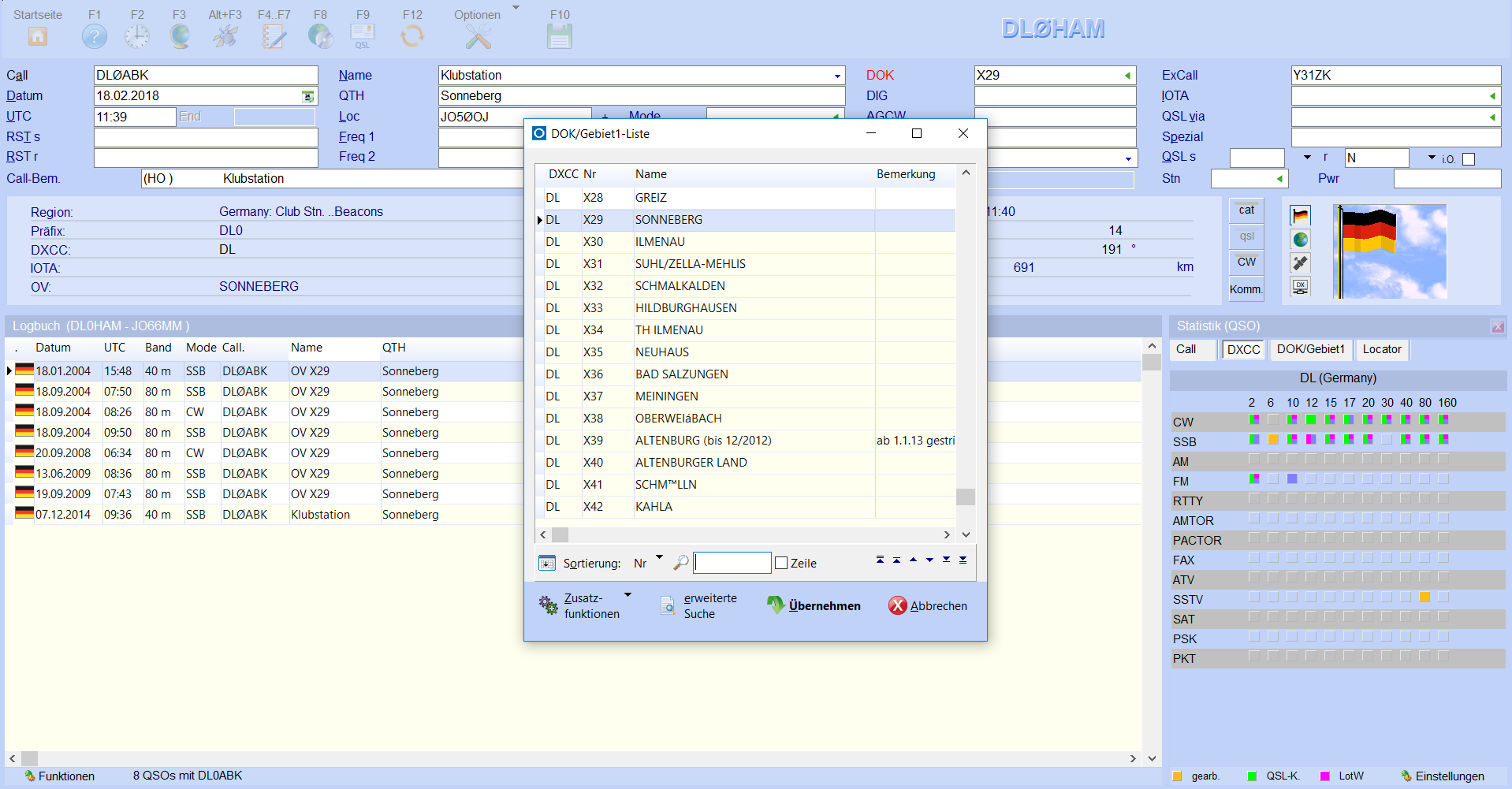 qso-eingabe mit dok-auswahl hamoffice mein amateurfunk logbuch