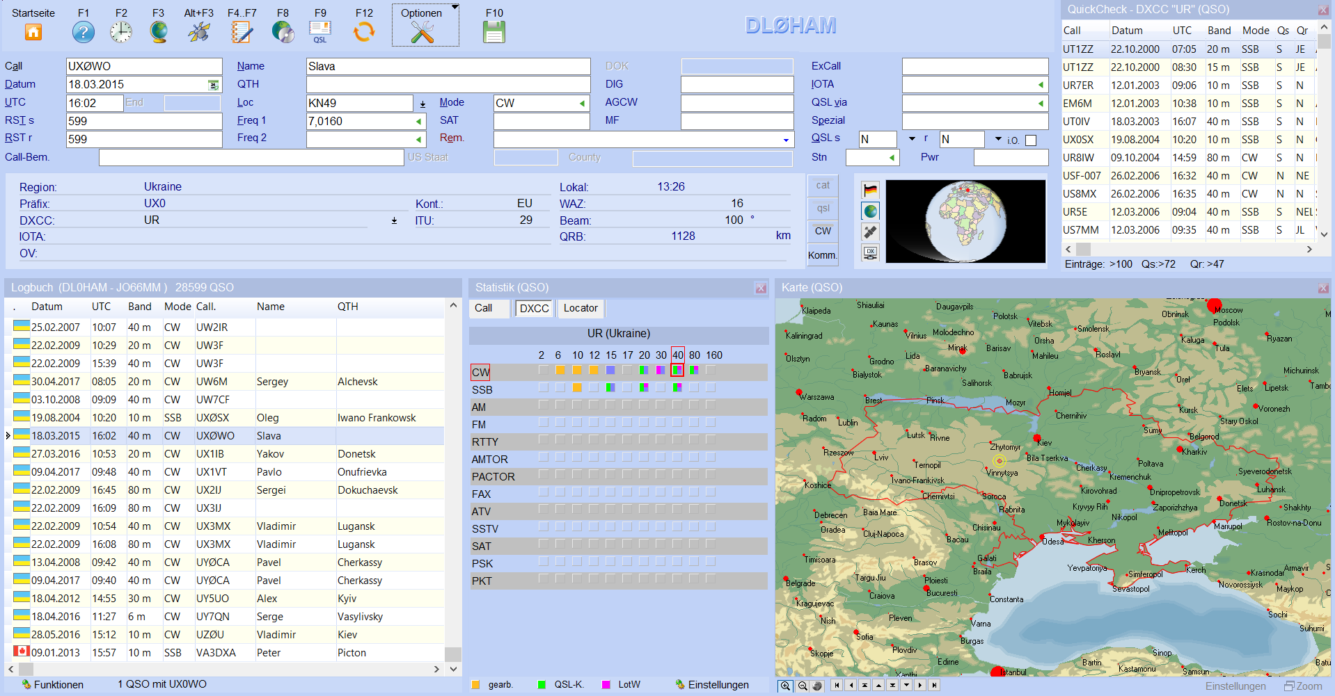 qso-eingabe quickcheck weltkarte statistik hamoffice mein amateurfunk logbuch