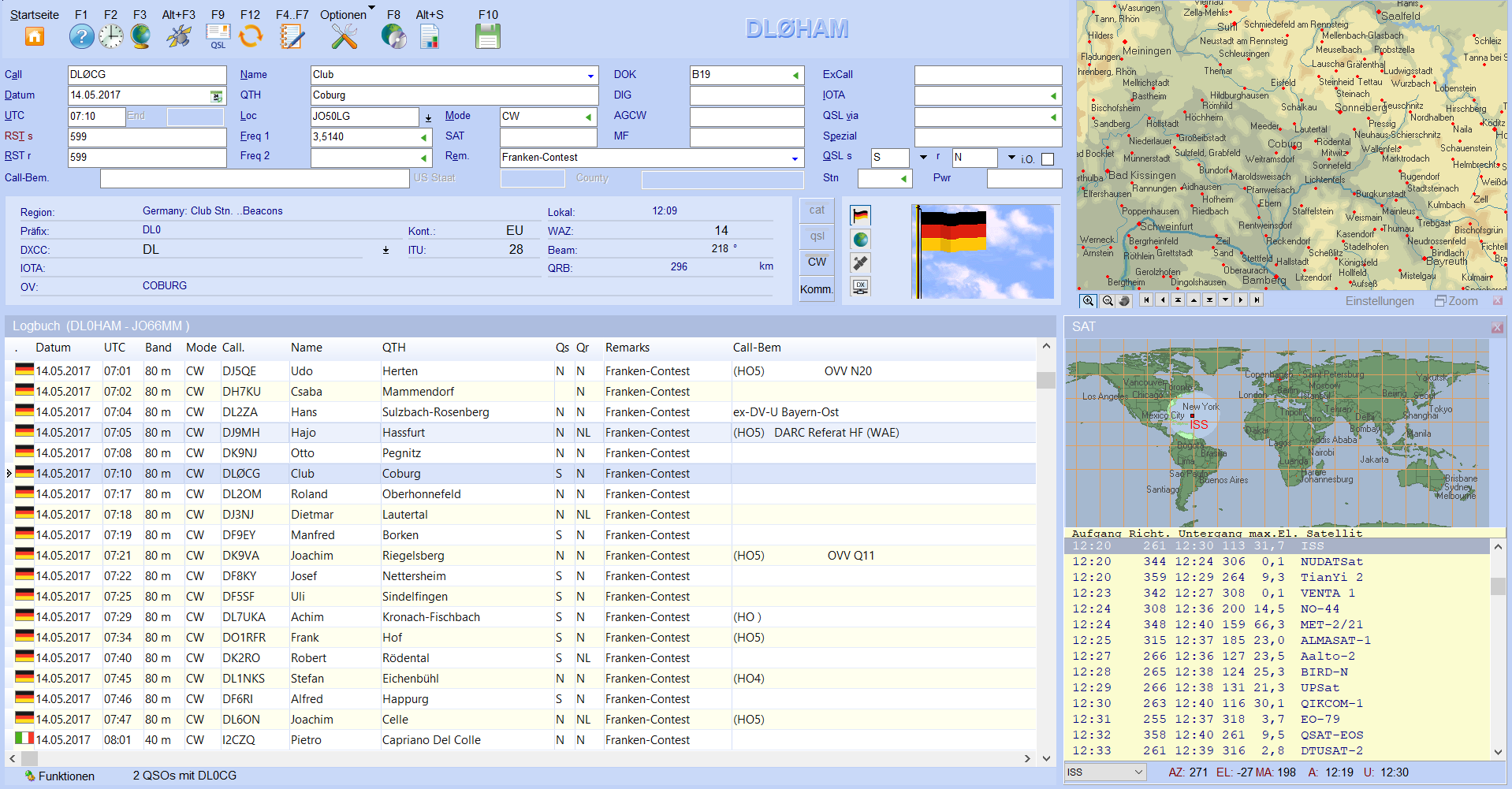 qso-eingabe weltkarte satelliten hamoffice mein amateurfunk logbuch