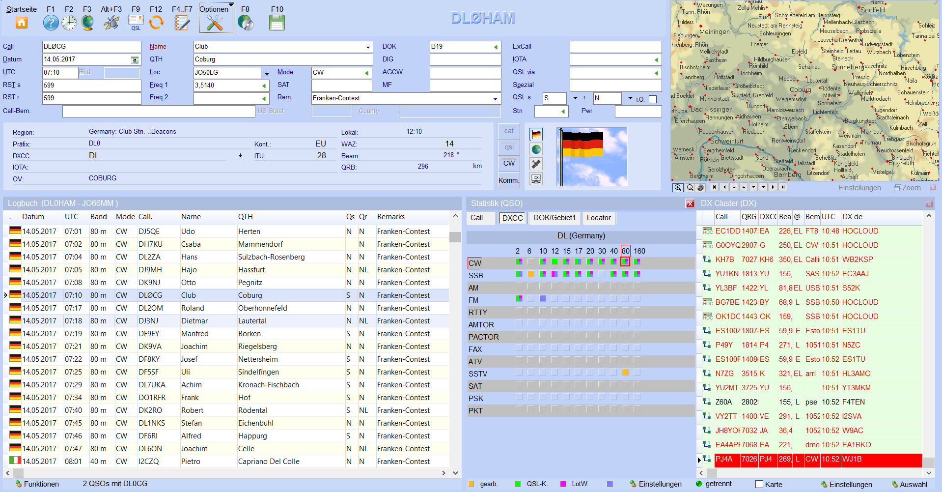 qso-eingabe weltkarte dxcluster hamoffice mein amateurfunk logbuch