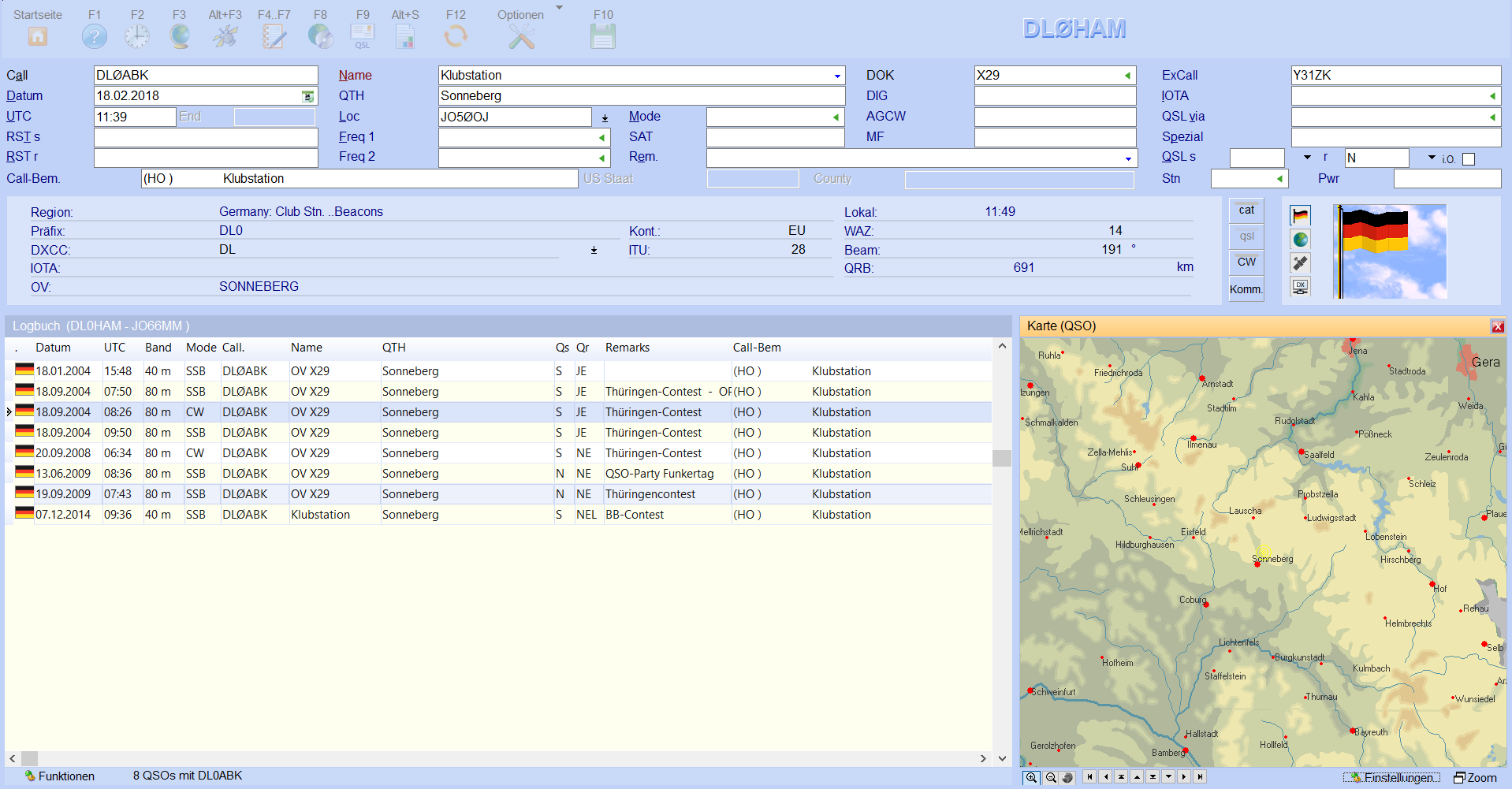 qsoeingabe mit karte hamoffice mein amateurfunk logbuch