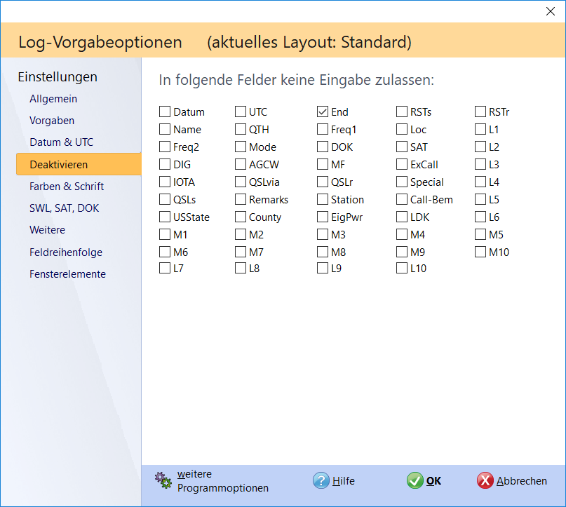 qso-eingabe eingabefelder deaktivieren hamoffice mein amateurfunk logbuch