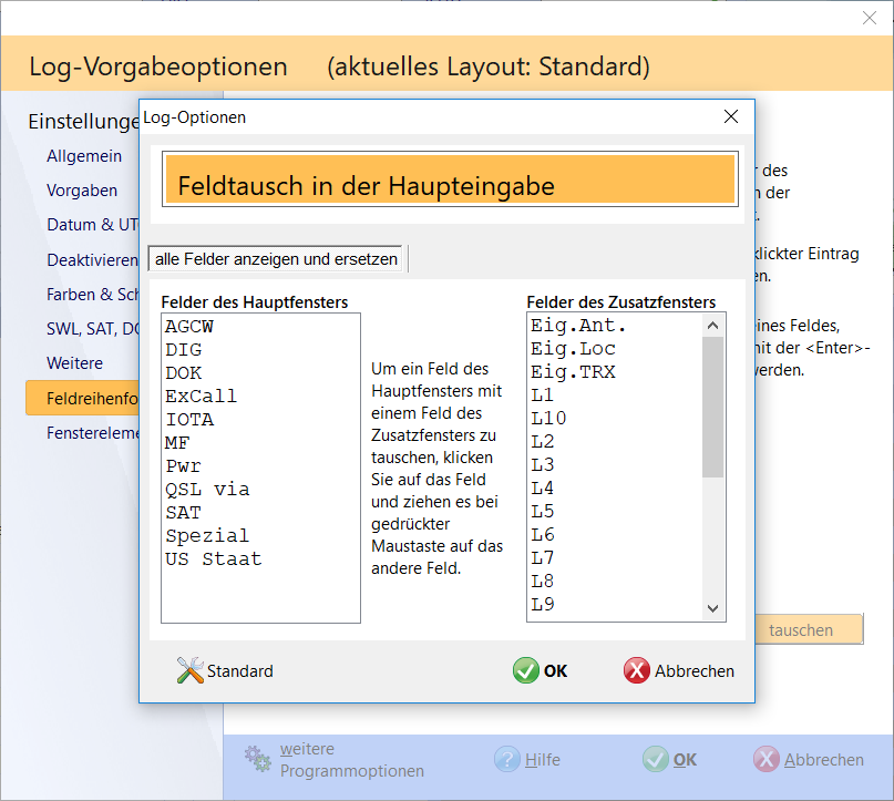 qso-eingabe eingabefelder tauschen hamoffice mein amateurfunk logbuch