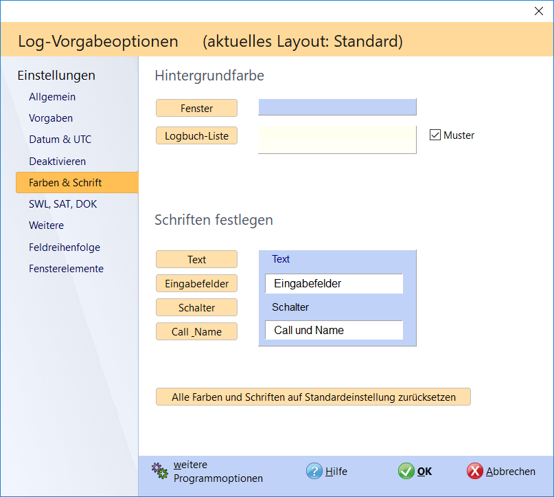 qso-eingabe farben einstellen hamoffice mein amateurfunk logbuch