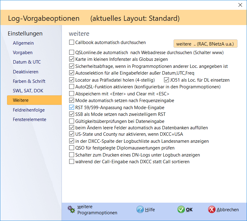 qso-eingabe weitere einstellungen