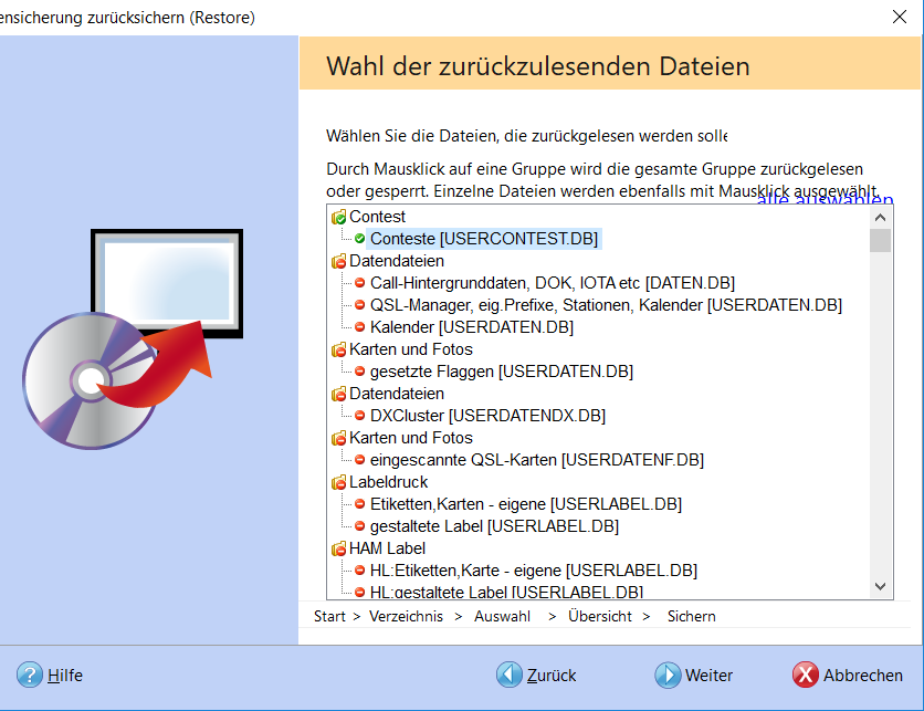 Datensicherung Restore einzelne Dateien