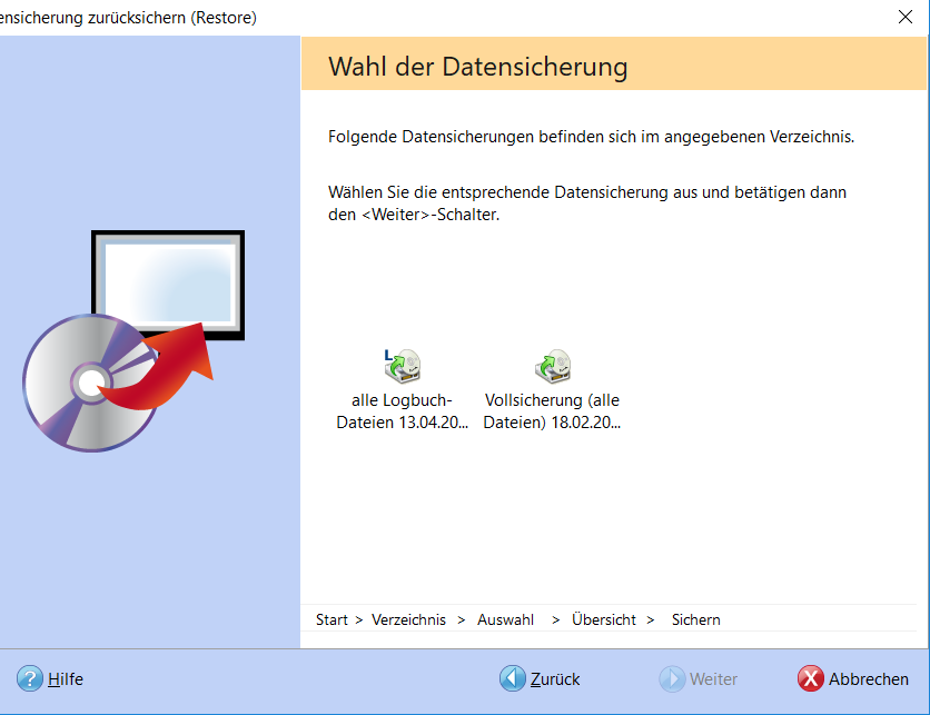 Datensicherung Restore Dateien