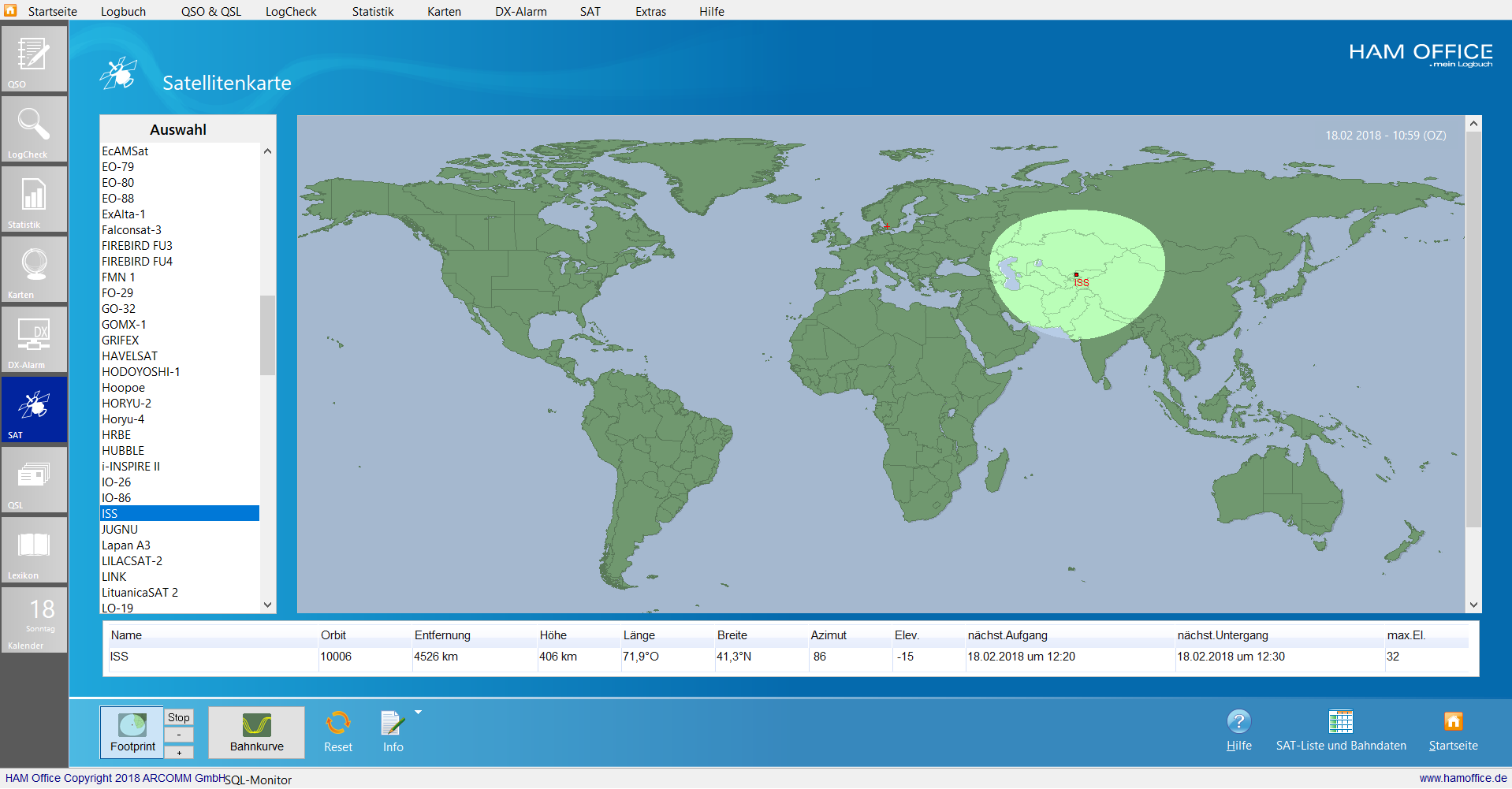 satellitenkarte sichtbarkeit hamoffice mein amateurfunk logbuch