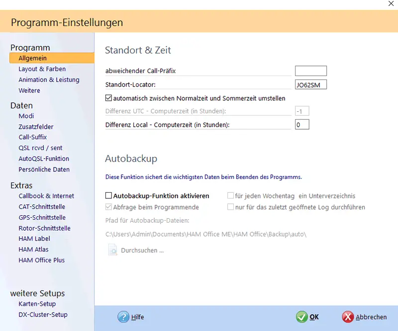 Fenster im Standardlayout Hamoffice mein Amateurfunk Logbuch