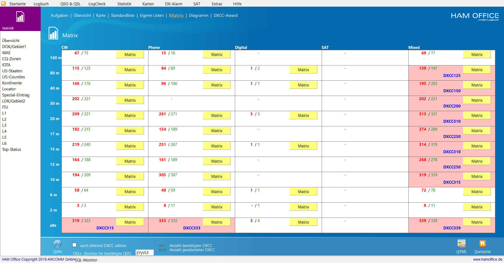 qso-auswertung matrix hamoffice mein amateurfunk logbuch